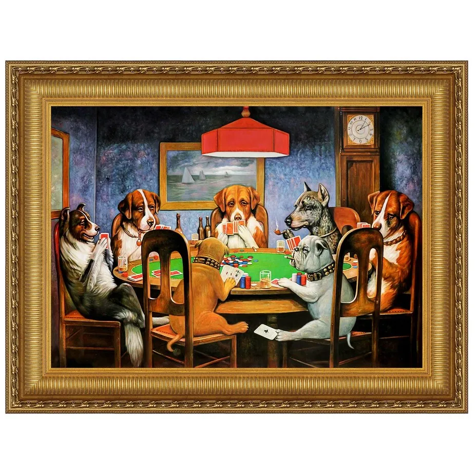 A Friend in Need (Poker Dogs) Framed Canvas Replica Painting: Large