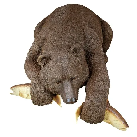 Catch of the Day Grand Grizzly Brown Bear Sitter Statue
