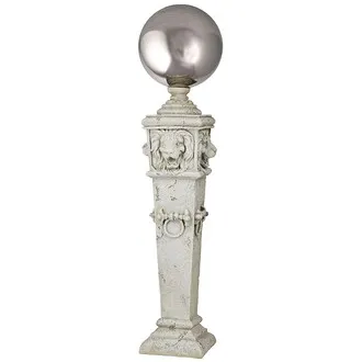 Lion Head Metal Gazing Globe Garden Pillar Statue