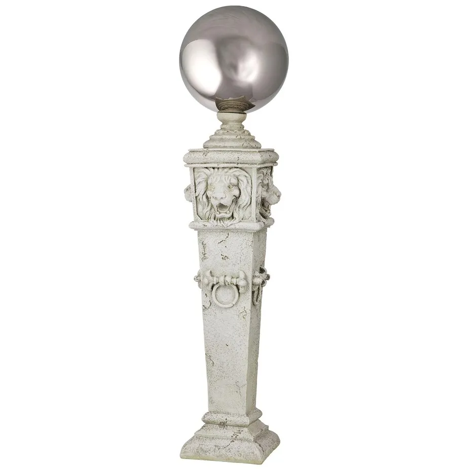 Lion Head Metal Gazing Globe Garden Pillar Statue