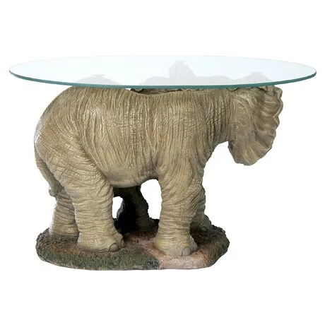 Elephant's Majesty Glass-Topped Sculptural Cocktail Table