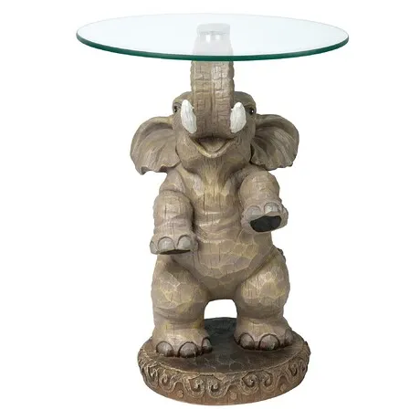 Good Fortune Elephant Sculpture Glass-Topped Table