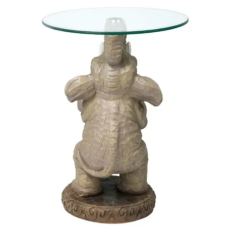 Good Fortune Elephant Sculpture Glass-Topped Table