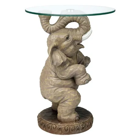 Good Fortune Elephant Sculpture Glass-Topped Table