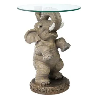 Good Fortune Elephant Sculpture Glass-Topped Table