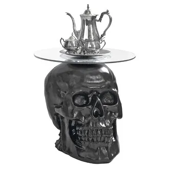 Lost Souls Gothic Skull Glass-Topped Table: Black