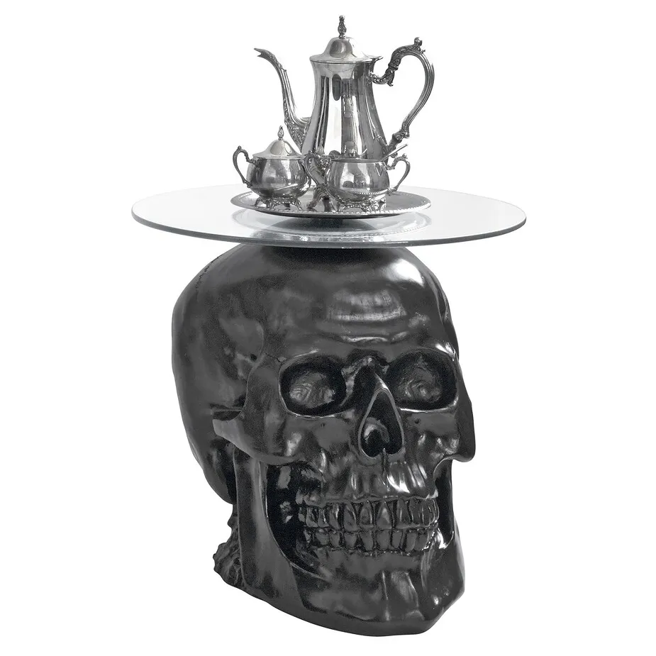 Lost Souls Gothic Skull Glass-Topped Table: Black