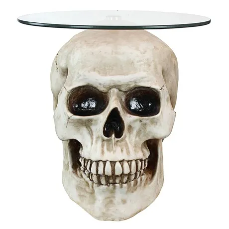 Lost Souls Gothic Skull Glass-Topped Table: Bone
