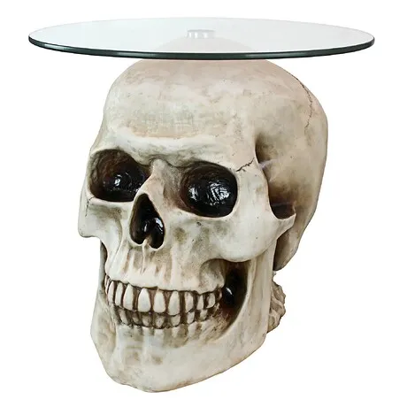 Lost Souls Gothic Skull Glass-Topped Table: Bone