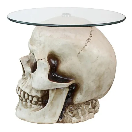 Lost Souls Gothic Skull Glass-Topped Table: Bone