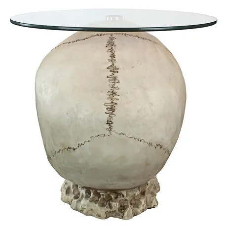 Lost Souls Gothic Skull Glass-Topped Table: Bone