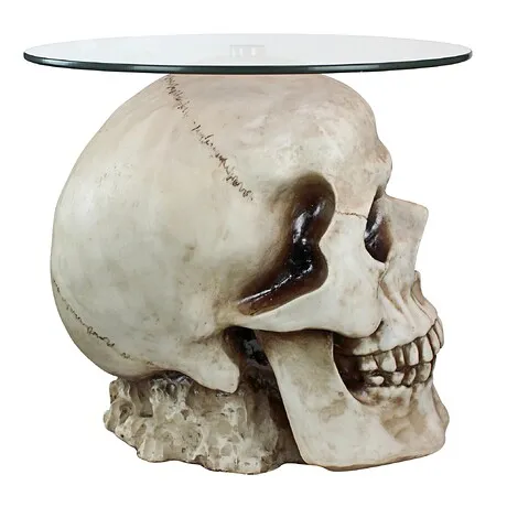 Lost Souls Gothic Skull Glass-Topped Table: Bone