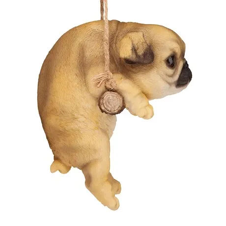 Pug Puppy on a Perch Hanging Dog Sculpture
