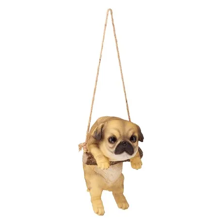 Pug Puppy on a Perch Hanging Dog Sculpture