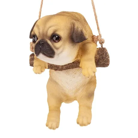 Pug Puppy on a Perch Hanging Dog Sculpture