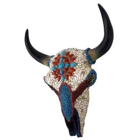 Mystic Plains Warrior Faux Gem Encrusted Cow Skull Wall Sculpture: Medium