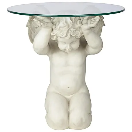 Cherubs Care Angelic Glass-Topped Sculptural Table