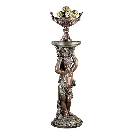 Sous la Vigne Sculptural Cherub Pedestal: Faux Bronze