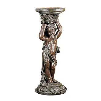 Sous la Vigne Sculptural Cherub Pedestal: Faux Bronze