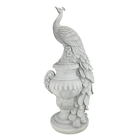 Staverden Castle Peacock on an Urn Garden Statue: Large