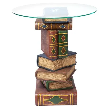 Stacked Volumes Sculptural Glass-Topped Book Table