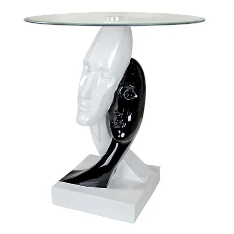 Lovers in Black and White Sculptural Glass-Topped Table