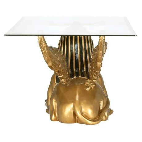 Golden Egyptian Sphinx Glass-Topped Sculptural Table