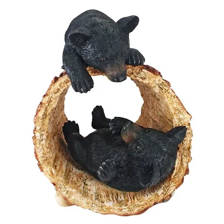 Rough Play Black Bear Cubs Garden Statue