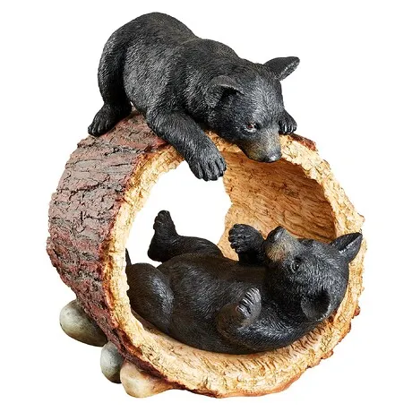 Rough Play Black Bear Cubs Garden Statue