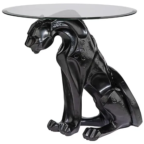 Black Jaguar Glass-Topped Sculptural Table: Each
