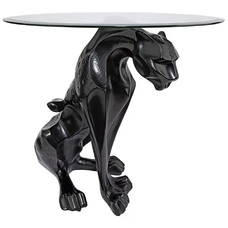 Black Jaguar Glass-Topped Sculptural Table: Each