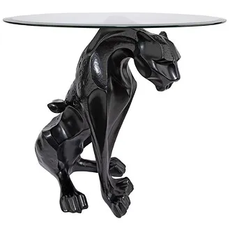 Black Jaguar Glass-Topped Sculptural Table: Each