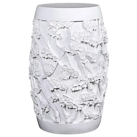 Sakura Cherry Blossom Asian Sculptural Pedestal Table: Gloss White Finish