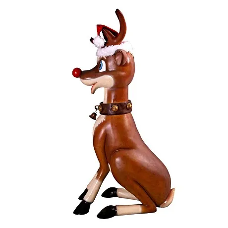 Santa's Red-Nosed Christmas Reindeer Statue: Sitting Large