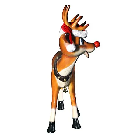 Santa's Red-Nosed Christmas Reindeer Statue: Standing Large