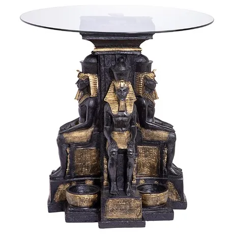 Ramses II Egyptian Sculptural Glass-Topped Table: Each