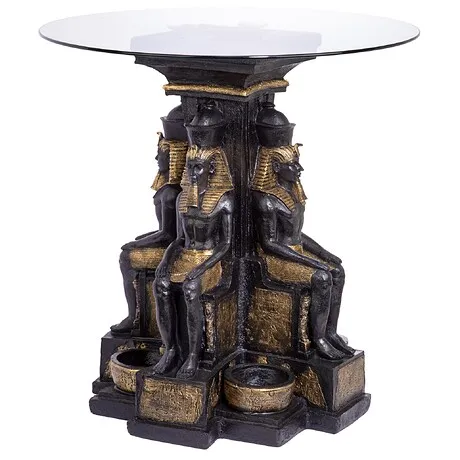Ramses II Egyptian Sculptural Glass-Topped Table: Each