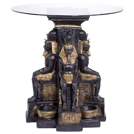 Ramses II Egyptian Sculptural Glass-Topped Table: Each
