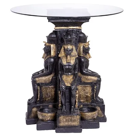 Ramses II Egyptian Sculptural Glass-Topped Table: Each