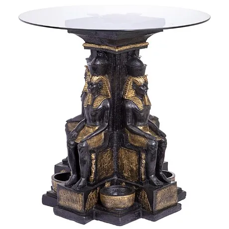 Ramses II Egyptian Sculptural Glass-Topped Table: Each