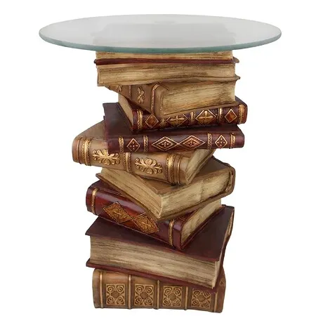 Power of Books Sculptural Glass-Topped Side Table