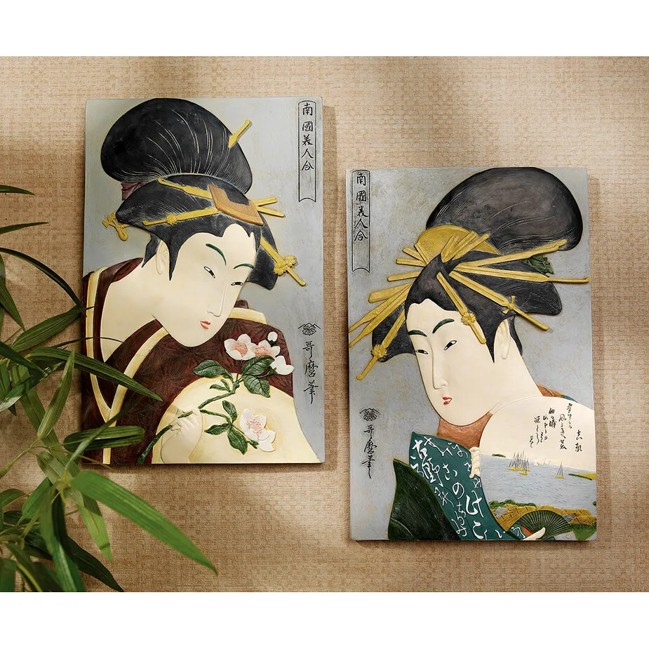 Courtesans Holding Fans Wall Sculptures