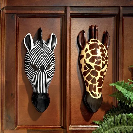 Tribal-Style Animal Mask Wall Sculpture: Zebra