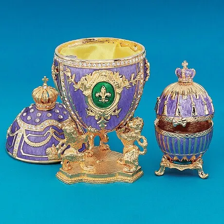 Royal Romanov-Style Collectible Enameled Egg: Fleur-de-Lis