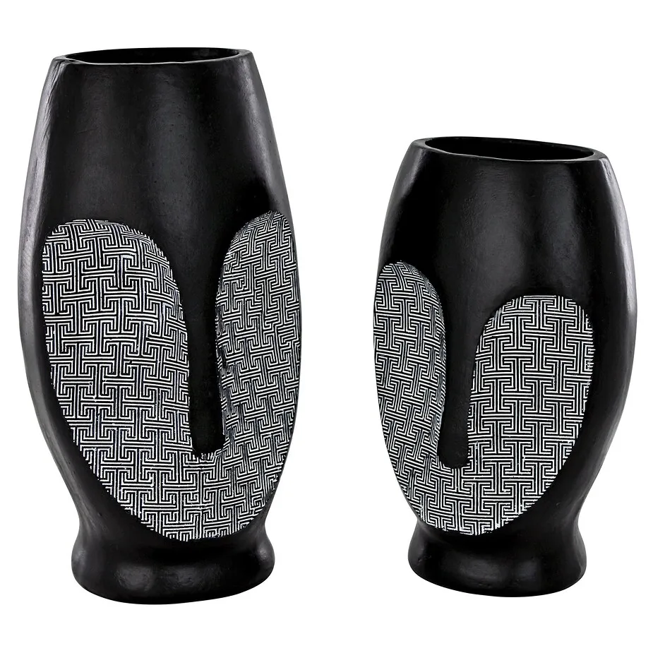 Contemporary Cubist African Mask Sculptural Vase Set