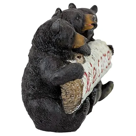 Black Bear Cubs Welcome Sign Statue