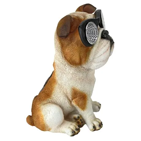 Bright Eyes Solar Bulldog Garden Statue