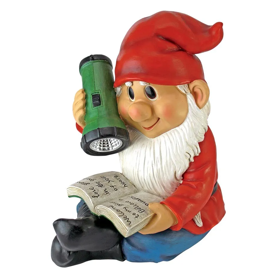 Flashlight Freddie Solar Garden Gnome Statue