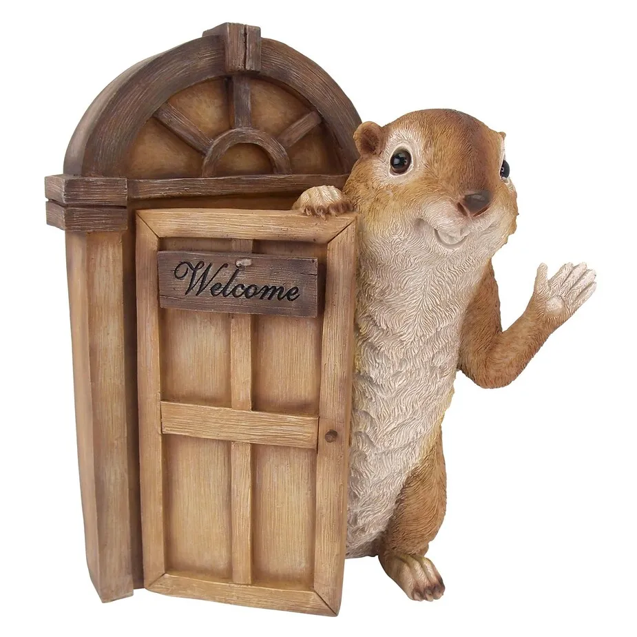 Garden Greetings Squirrel Welcome Sign Tree House Door Sculpture