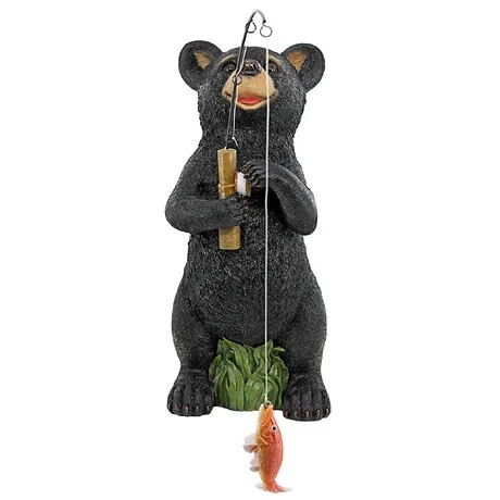 Hooked on Fishing, Black Bear Cub Fisherman Statue